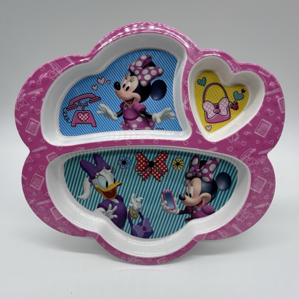 Zak! Designs Disney Pink Melamine Divided Kids Plate Minnie Mouse & Daisy Duck